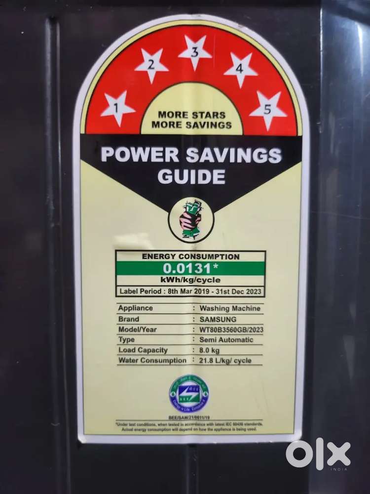 Samsung semi automatic washing machine with 5 star rating