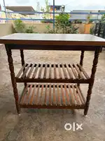 Solid Teak Wood Table with Double Storage Racks – Durable & Classic