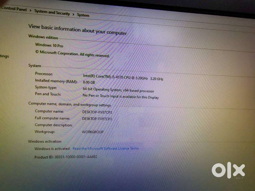 Intel core I5-4570 CPU 3.20 GHZ  inter HD Graphics 4600