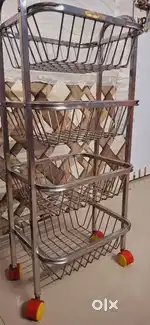 Stainless Steel 4 Layer Fruit Vegetable Trolley, Kitchen Trolley