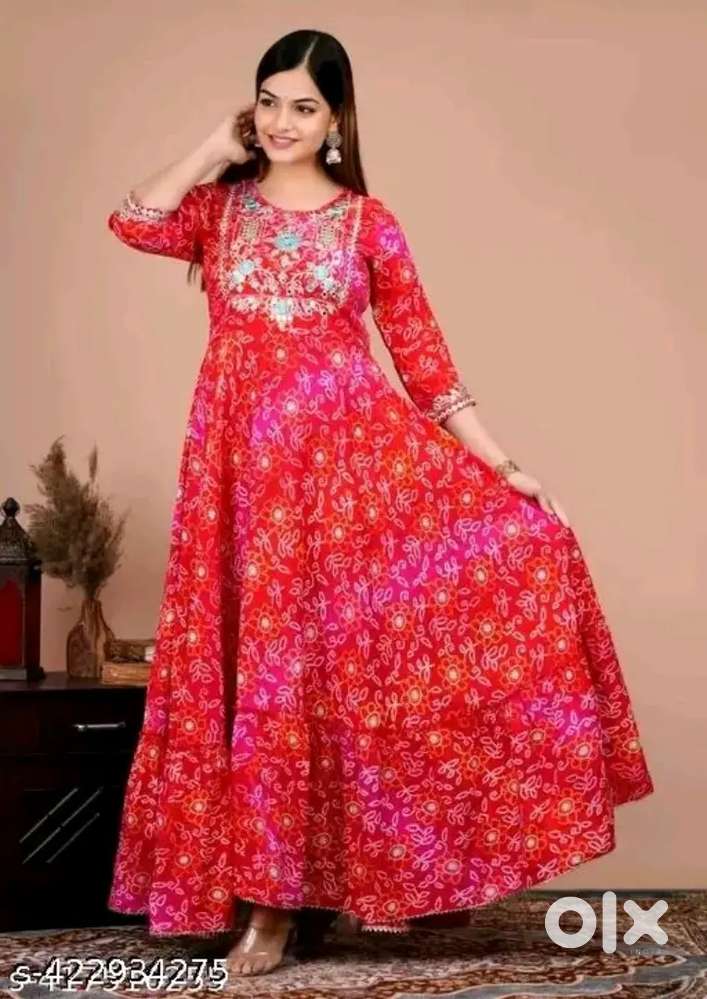 Trending Women's embroidered Bandhej Anarkali kurti