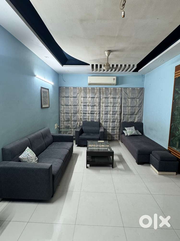 Sofa Set with Lounger with 2 small Puffy and Center Table, Grey Color