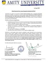 Advertisement for Junior Research Assistant (J.R.A.)