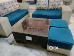 5 seater sofa with puffy and coffee table