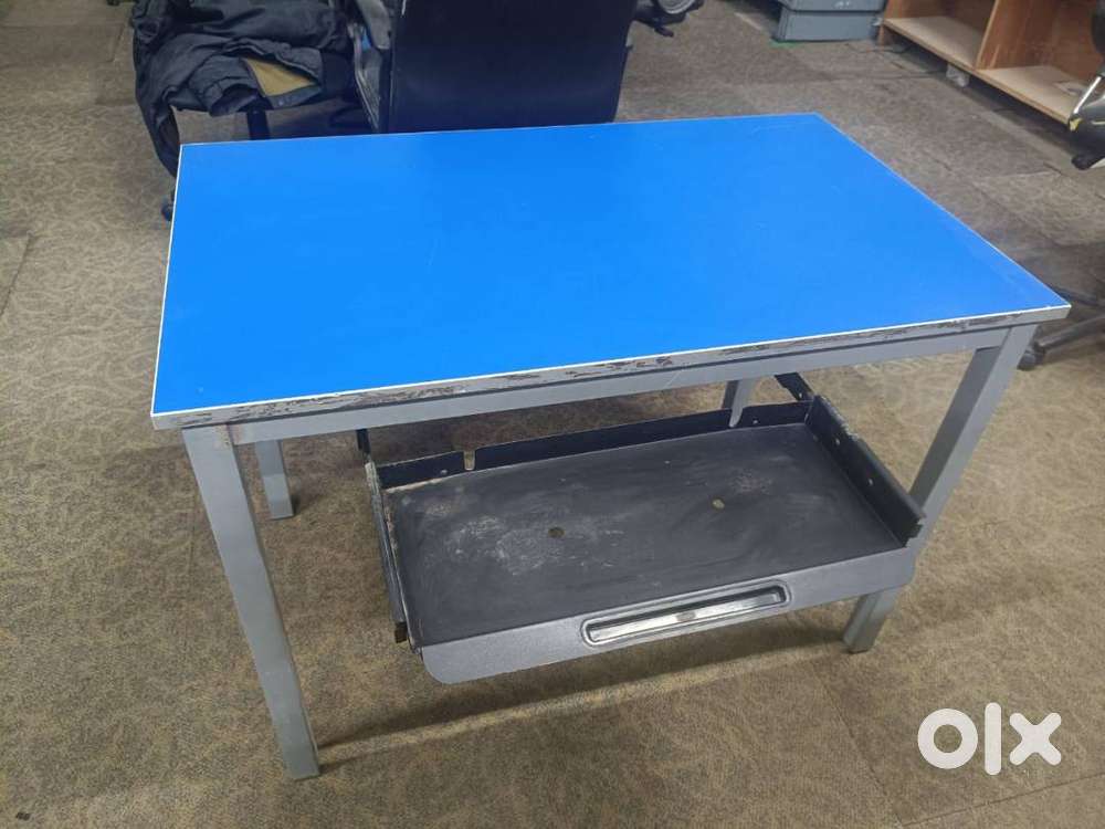 Used Work Table with Blue Laminate Top & Metal Frame