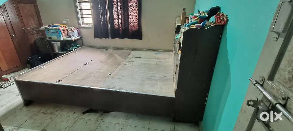 Wooden bed with storage and drawers