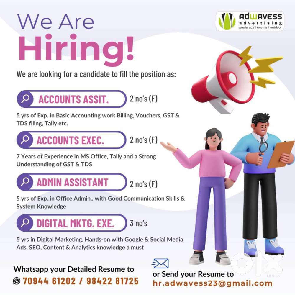 WE HIRING FOLLOWING PERSONS
