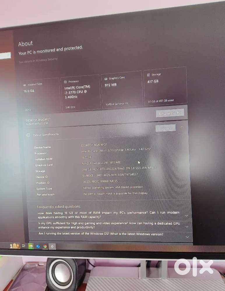 I7 processor, 16 gb ram , 1gb graphics Card, 128 gb + (320hg) SSD nvme