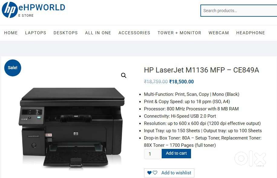 HP LASER JET M1136 MFP very less used