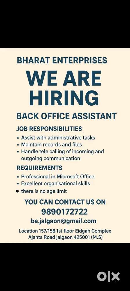 Back office assistant required