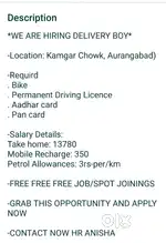 (DELIVERY BOY JOB:Ram Nagar, Aurangabad)