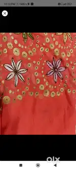 Elegant Coral Saree with Floral Embroidery