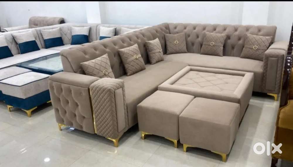 Seater Velvet L shape semi Chester sofa,
