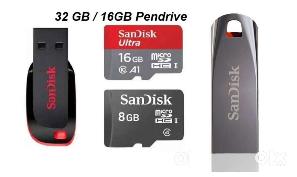 Sandisk 32GB, 16GB, 8GB, Pendrive and Samsung Memory Card