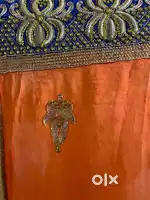 Cream / Beige Banarsi saree with semi orange