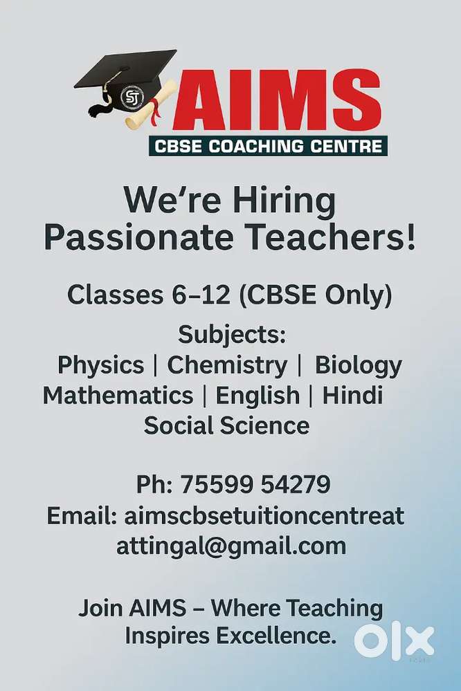 Teaching jobs( CBSE Syllabus ) Grade 6th to 12th