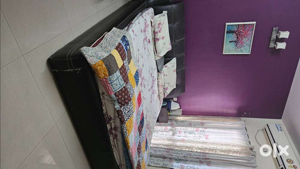 King size leather backed cot with mattress