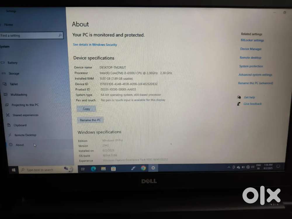 Dell laptop in good condition 8 gb ram 256 gb SSD hai all ok h