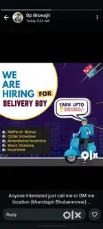 Delivery boyrequired for Dominos pizza