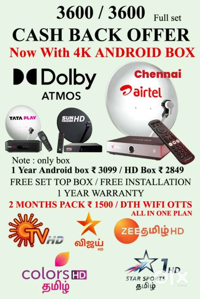 TÀTA PLÀY ! SUNDIRECT ! DISHTV ! AIRTEL 4K ANDROID BOX ! 1 YEAR OFFER