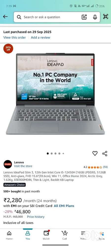 Lenovo IdeaPad Slim3,12thGen IntelCorei5-12450H(16GB LPDDR5,512GB SSD)