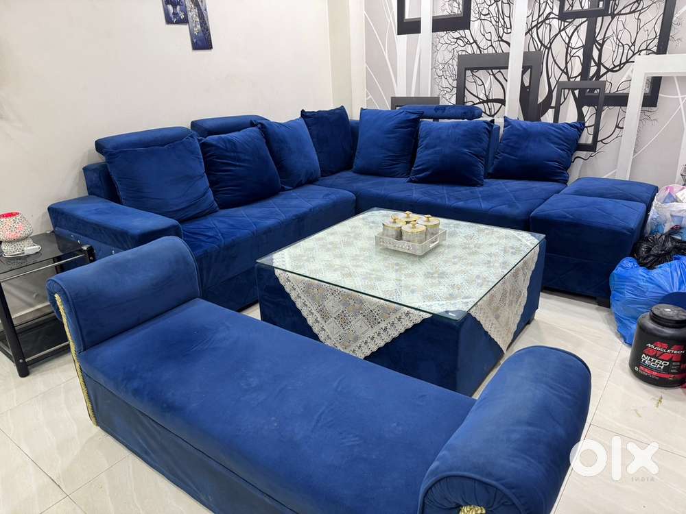 5 Seater Sofa with Cushions, Table, Couch and Pouffes