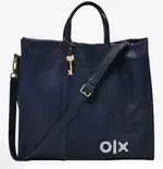 Fossil pure leather navy blue tote bag