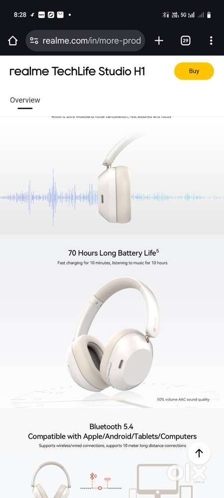 Realme techlife h1 headphones over the ear noise cancellation ldac