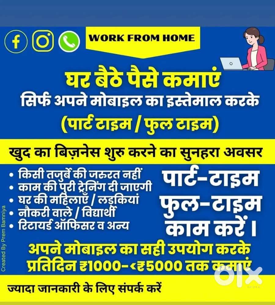 Online / Offline Part Time / Full time work From Home