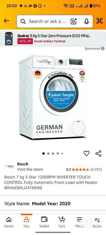 Bosch fully automatic top load washing machine, hardly used