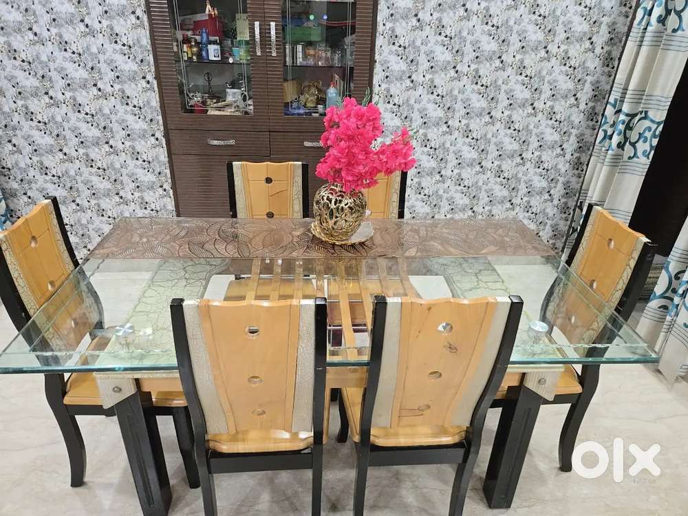 6 chair glass top dining table
