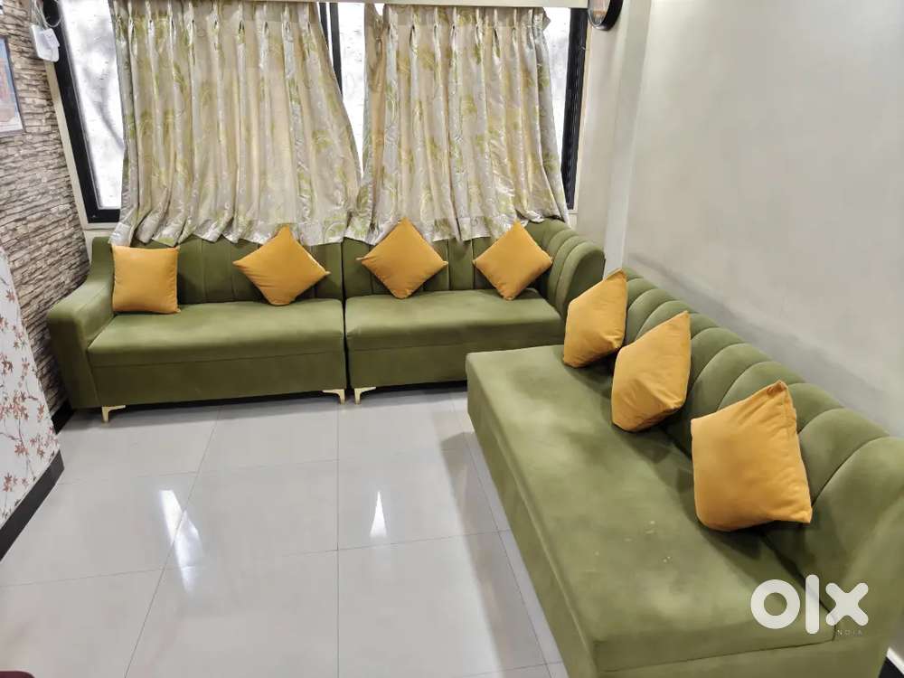 Premium Detachable 7-Seater Sofa – Elegant Olive Green Velvet Finish