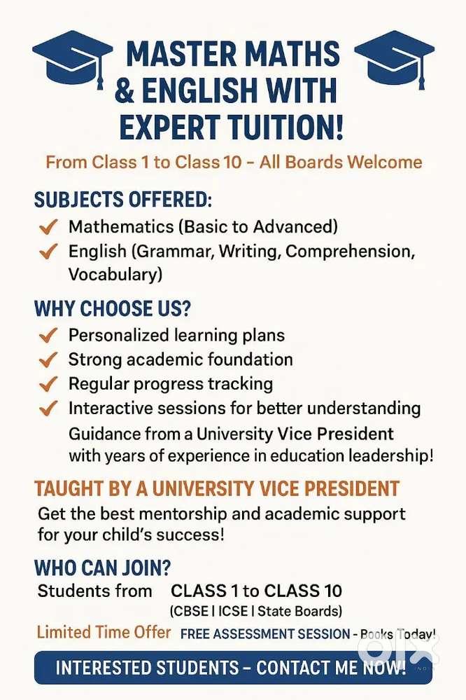 Maths and English Expert Tution by University Vice President