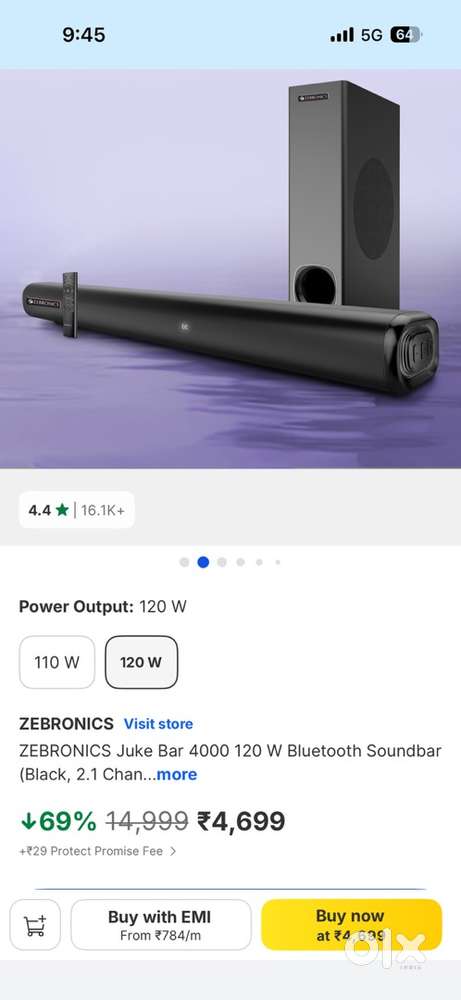Zebronics soundbar 120 watt 6 month waranty