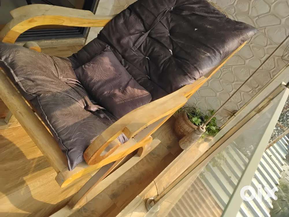 Wooden Lounge Chair+Free Cushioned Gadda+Free Multi-Layer Storage Rack