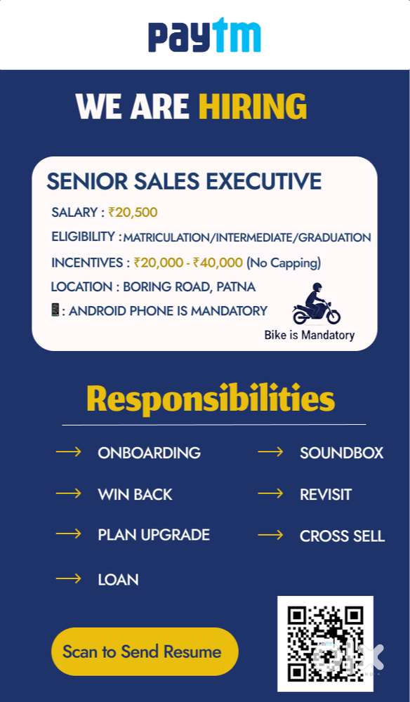 We’re Hiring: Senior Sales Executive at Paytm (Patna)