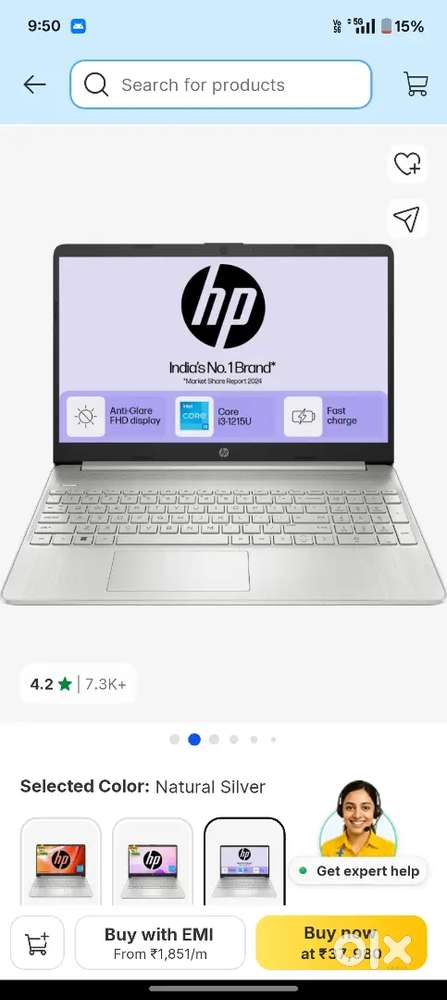 Hp 15s laptop. Intel  i3 12th gen processor. 8months old.