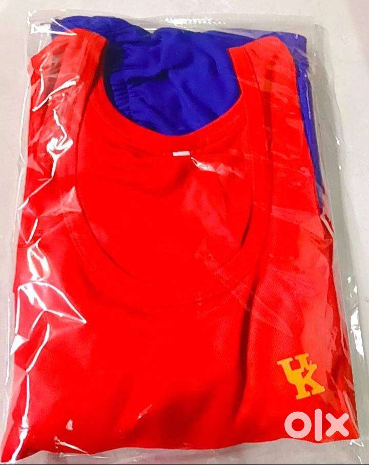 UK Branded Gym Wear Set – Red Sleeveless Vest & Blue Sports Shorts for