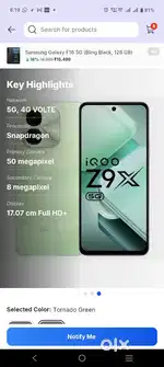 IQOOZ9X 5G 6000 MH BATTERY 44WATT FLASH CHARE ONLY 5 MONTH WARRANTY
