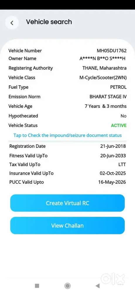 Activa tire good condition insurance ok second