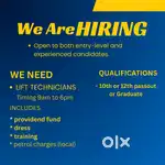 10 Lift technicians required