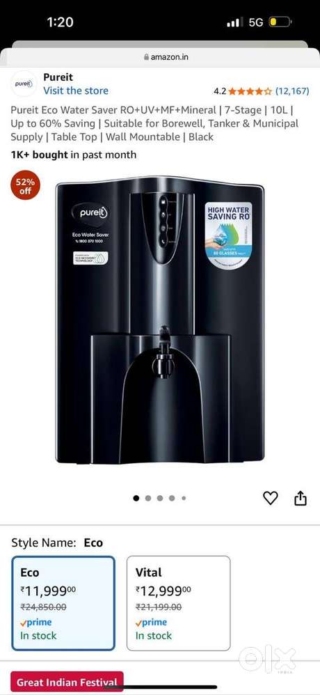 Brand New Pureit Eco Water Saver RO+UV+MF+Mineral 7-Stage 10L