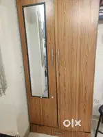 King size double box bed and wooden almirah with mirror