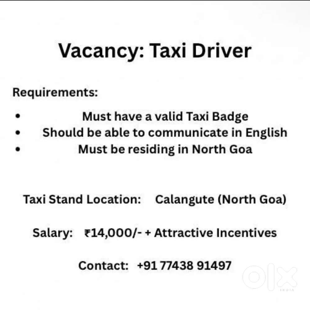 Driver with badge required Calangute