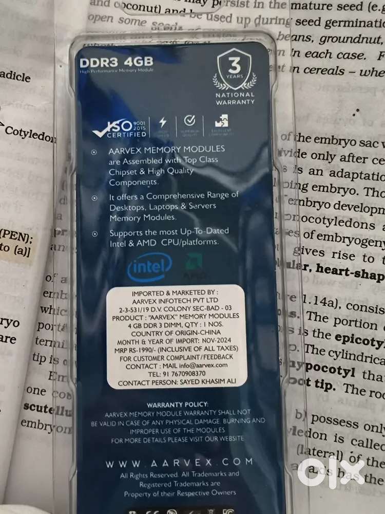 Aarvex ddr3 under warranty 4gb ram