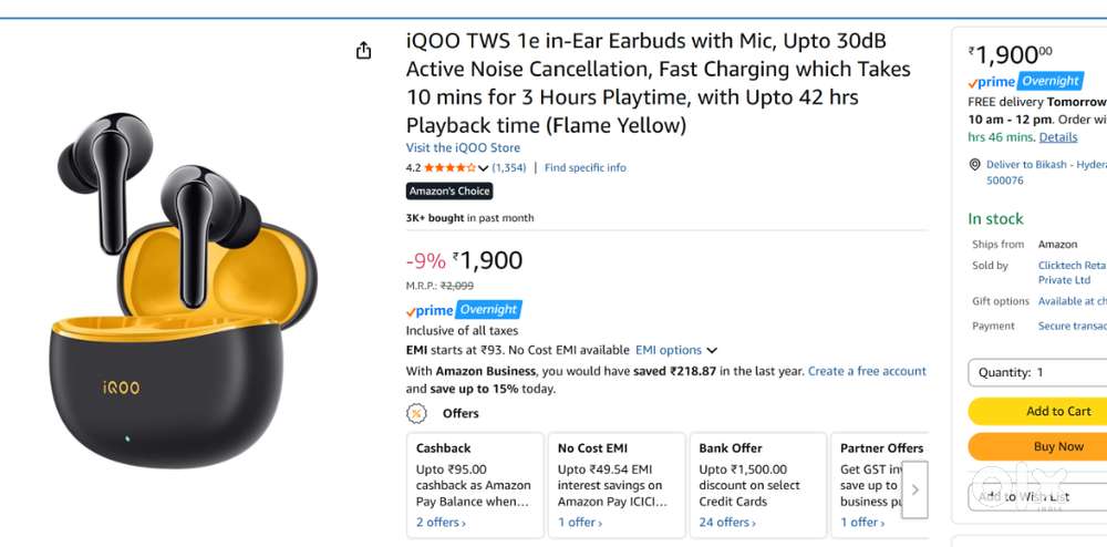 Sealed pack IQOO TWS1e Bluetooth Earbuds