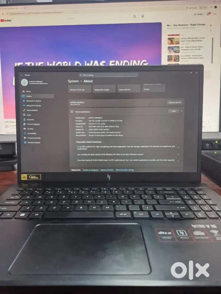 ACER NITRO V15 GAMING LAPTOP I5 16GB RAM