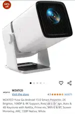 WZATCO Yuva Go Android 13.0 Smart Projector, 2X Brighter, 1080P