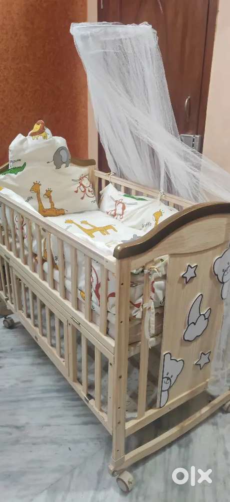 12 In 1 Baby Wooden Crib, With Mattress And Bumper Set.