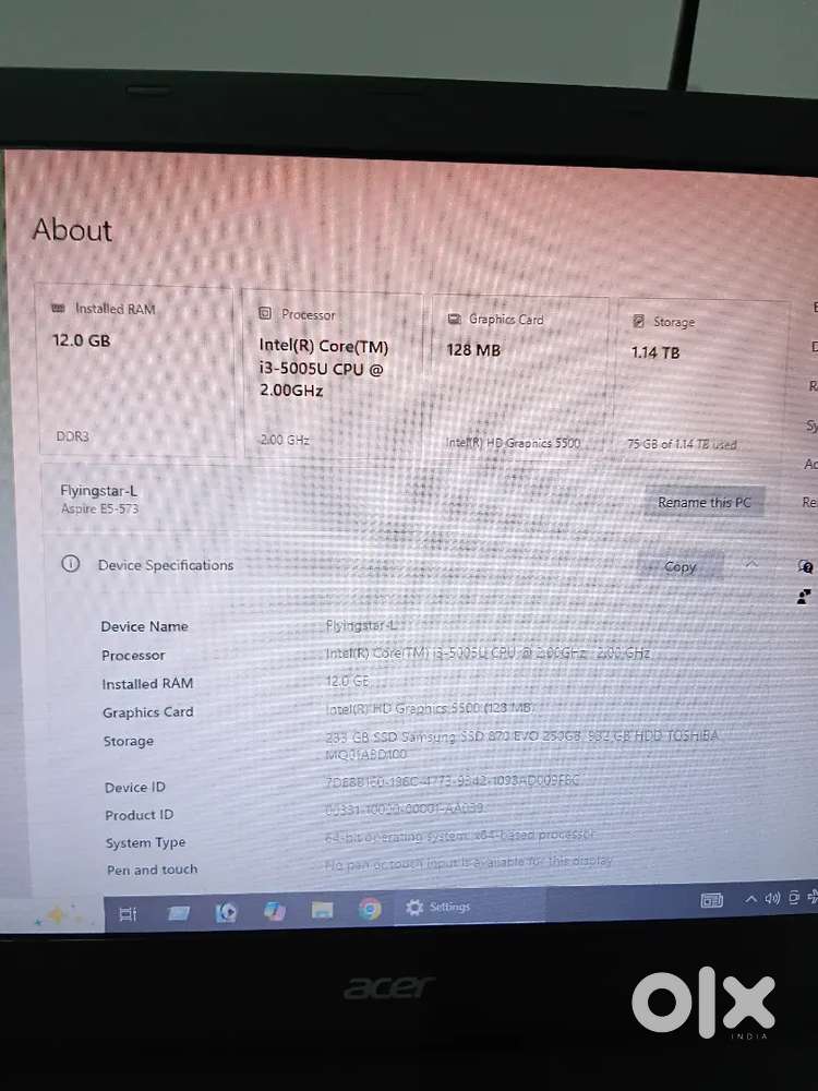 Acer i3 1tb hdd plus 250gb ssd